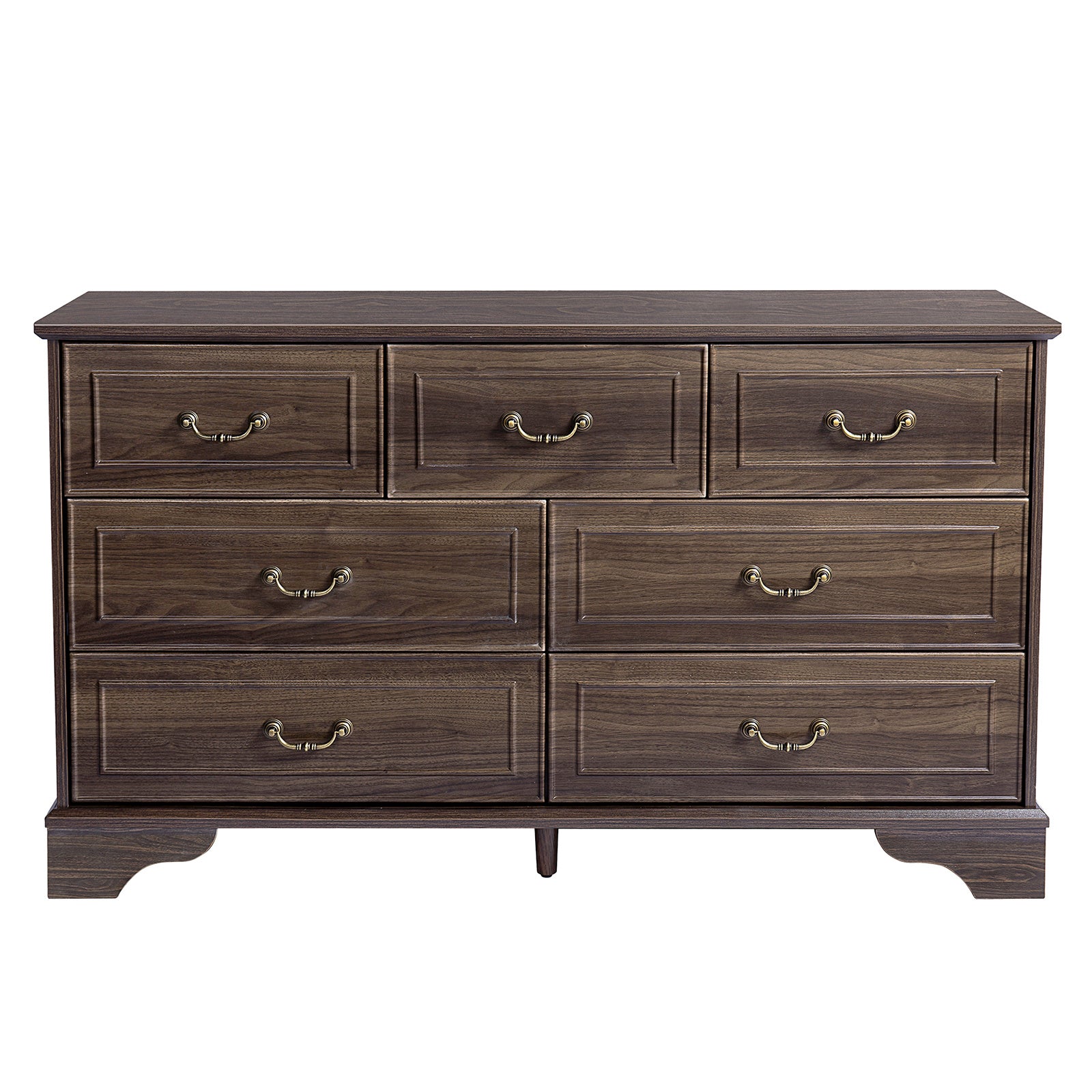 Shopi Vella brown 7-drawer chest of drawers with antique brass handles and classic wood finish