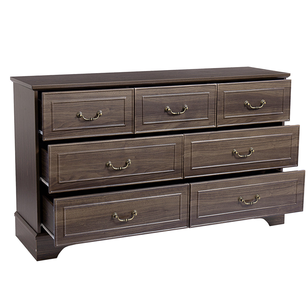 Shopi Vella brown 7-drawer chest of drawers with antique brass handles and spacious storage