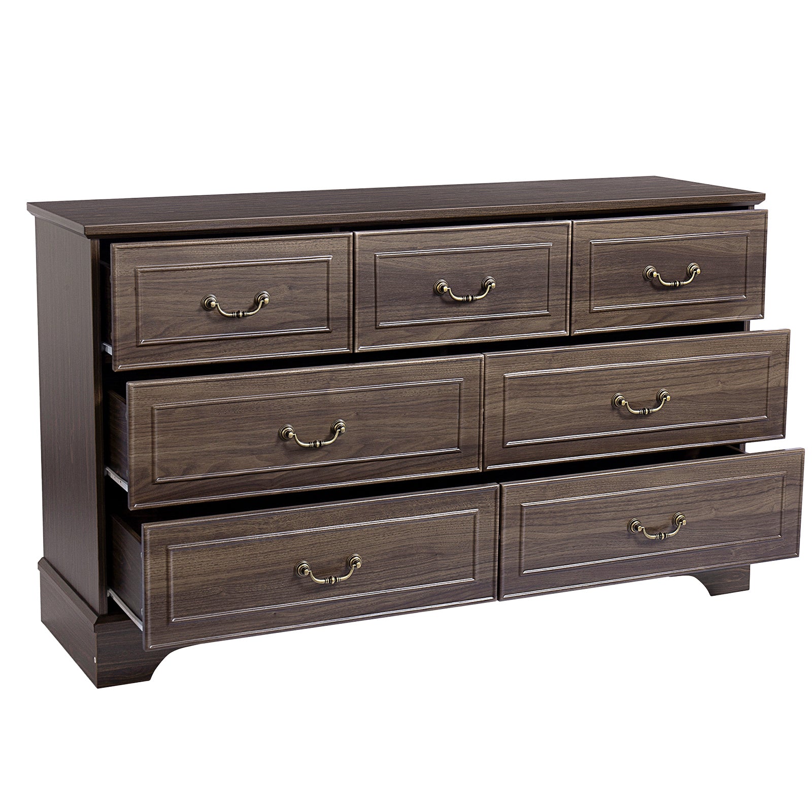 Shopi Vella brown 7-drawer chest of drawers with antique brass handles and spacious storage