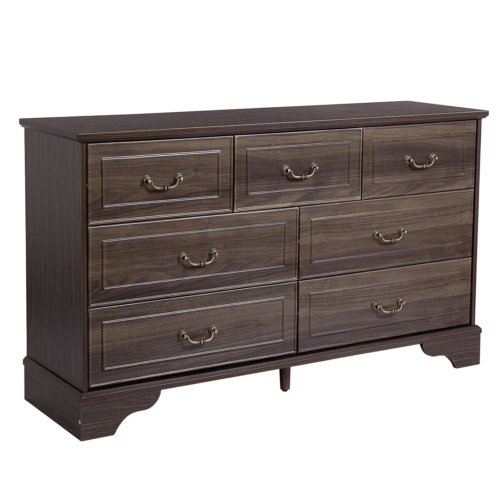 Shopi Vella brown 7-drawer chest of drawers with metal handles for organized storage