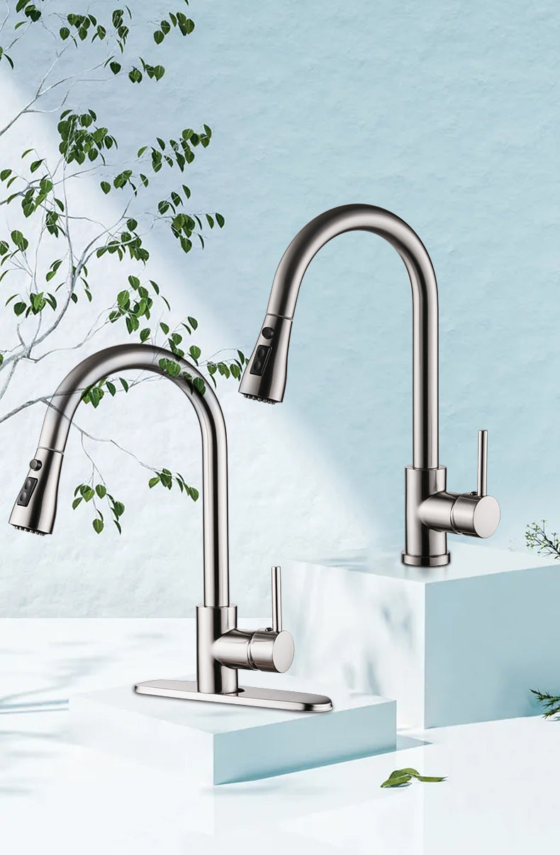 Shopi Vella brushed copper kitchen faucet with modern curved design in stainless finish for kitchen storage