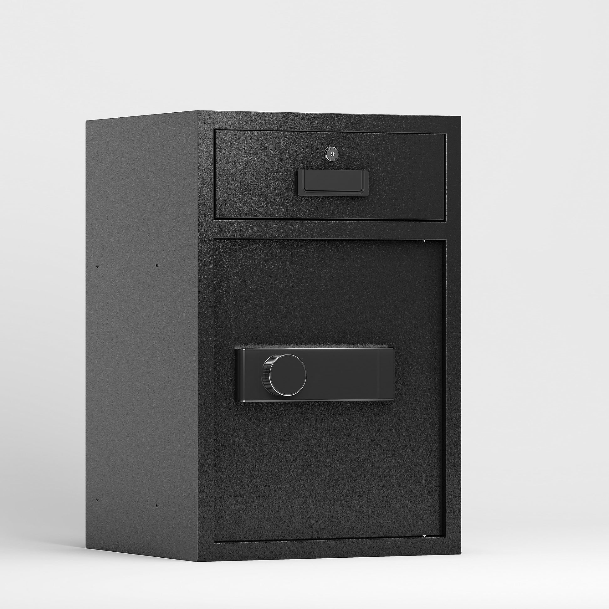 Shopi Vella black business cash deposit safe with secure lock and upper drawer for storage