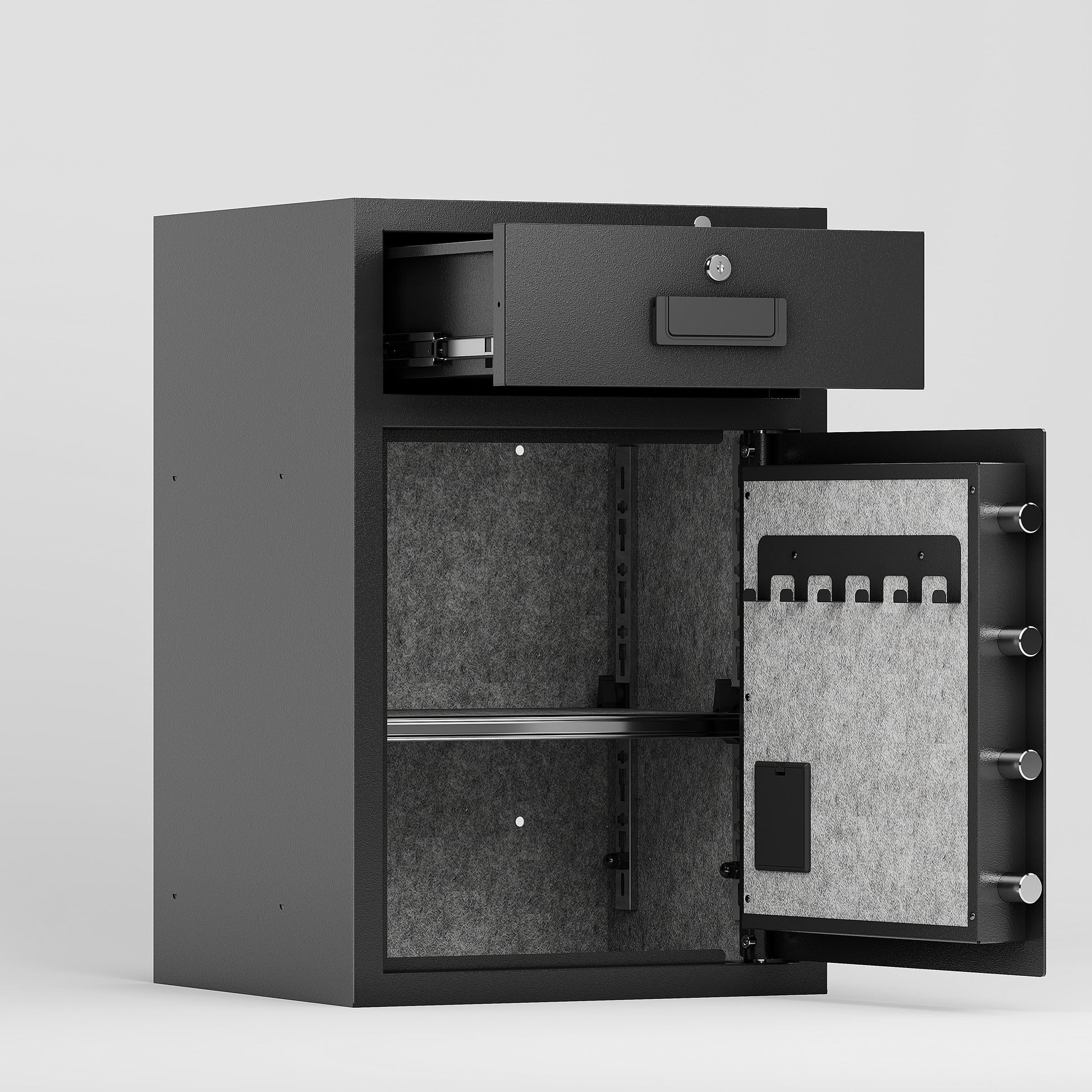 Shopi Vella business cash deposit safe with open drawer and secure locking door