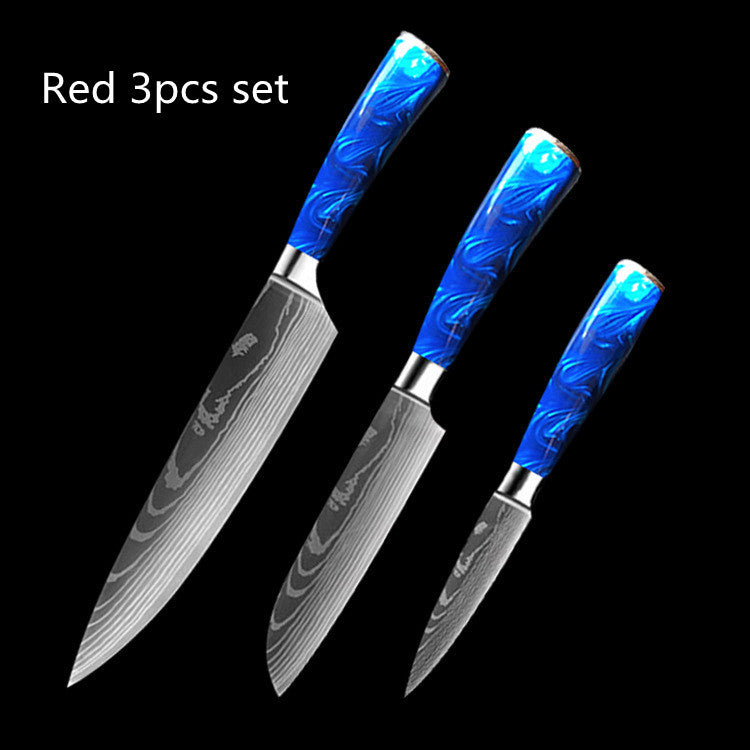 Shopi Vella Blue Resin Handle Chef Knife Set - Damascus Steel