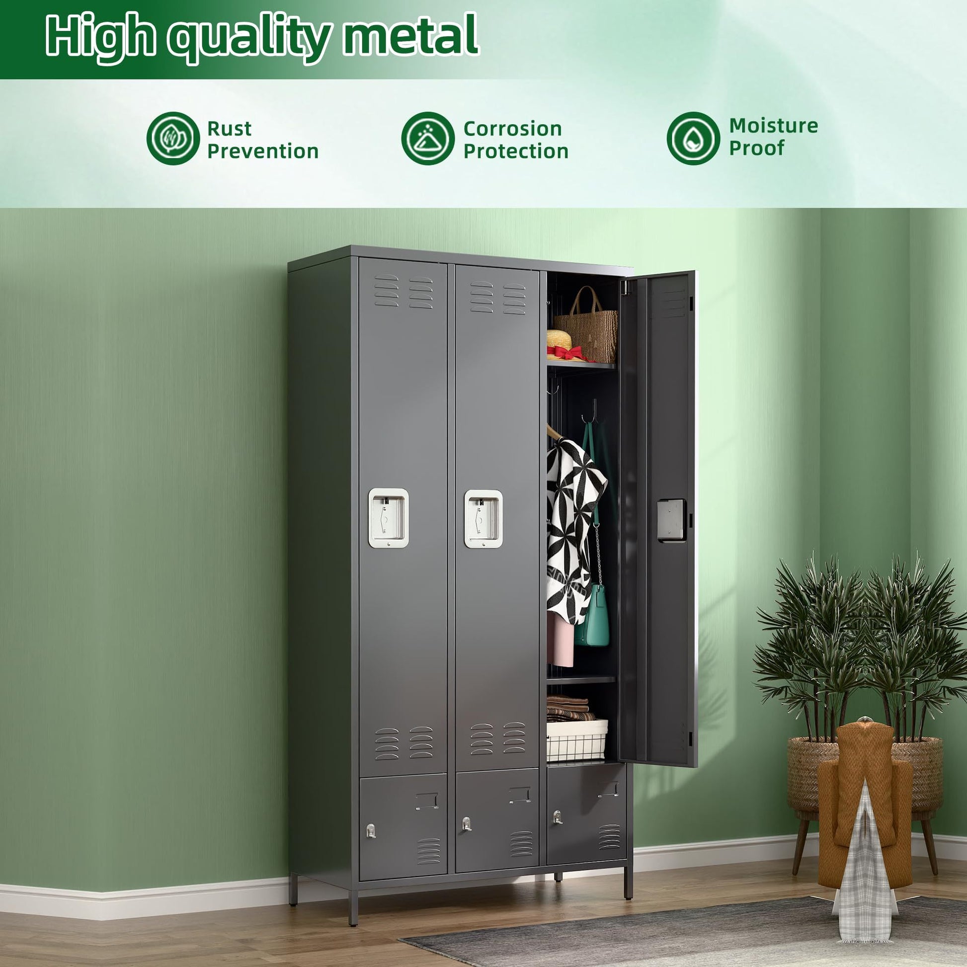 Shopi Vella metal storage locker with doors in gray with rust prevention and moisture proof features