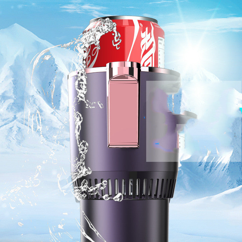 Shopi Vella cooling cup with car cup holder warmer cooler feature holding a soda can surrounded by ice and water splash