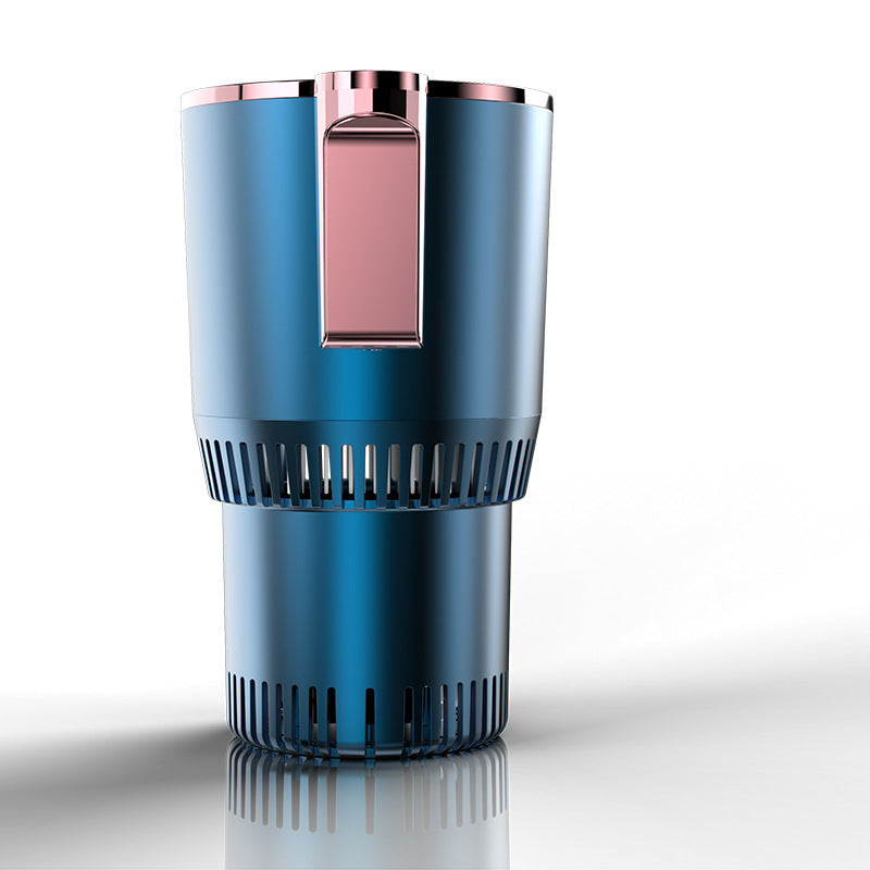 Shopi Vella cooling cup in blue with rose gold accent car cup holder warmer cooler design