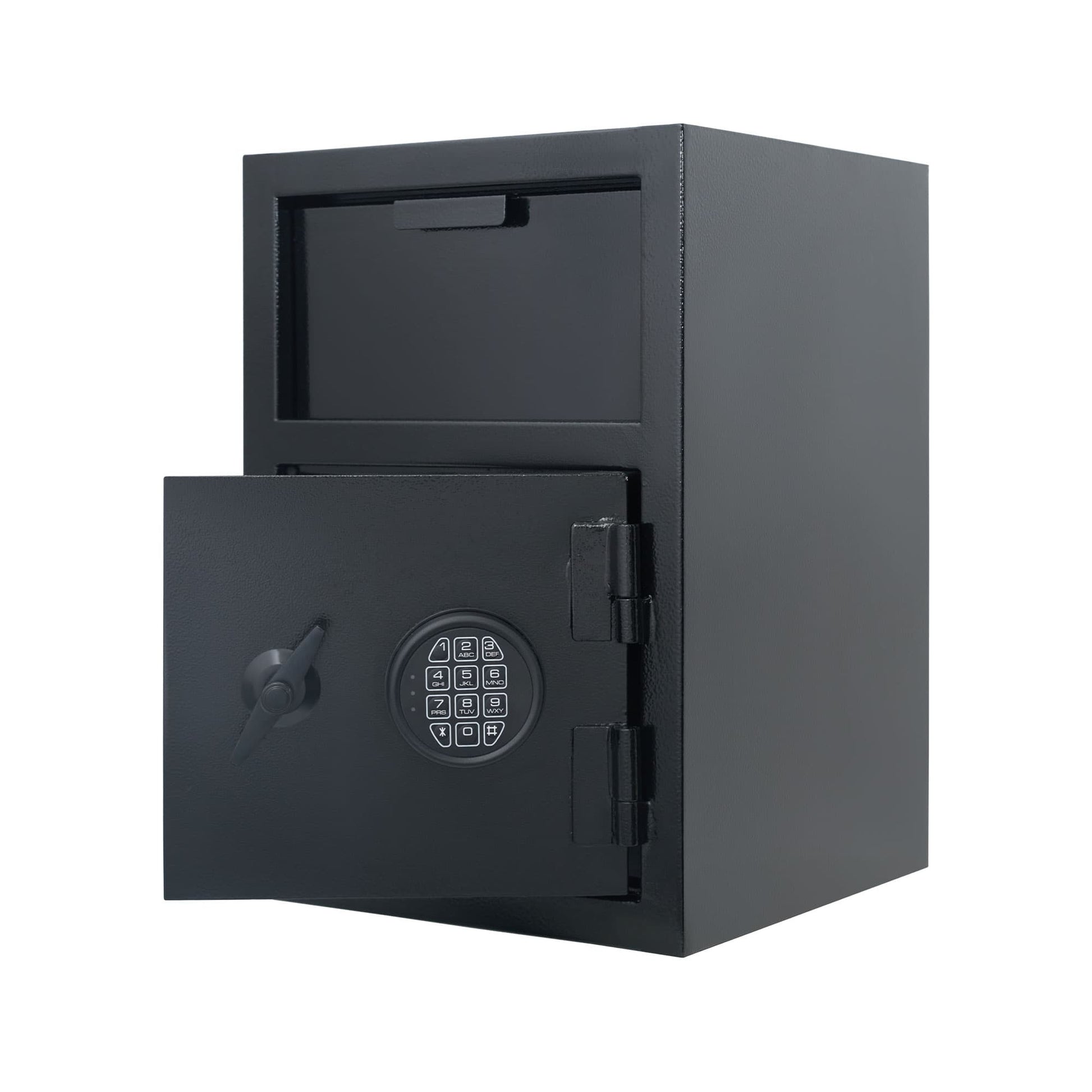 Shopi Vella carbon steel depository safe with electronic lock in black with secure storage drawer and keypad