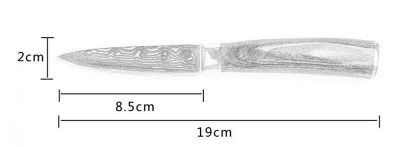 Carpenter's chef knife 8 piece showing detailed dimensions of blade and handle design