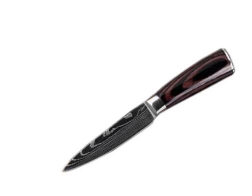 Carpenter's chef knife 8 piece set kitchen knife with dark wooden handle and damascus steel blade