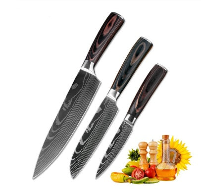 Shopi Vella carpenter's chef knife 8 piece set with wooden handles and damascus steel blades