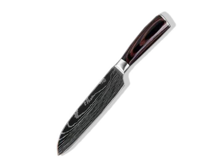 Carpenter's chef knife 8 piece with Damascus steel blade and ergonomic dark wood handle