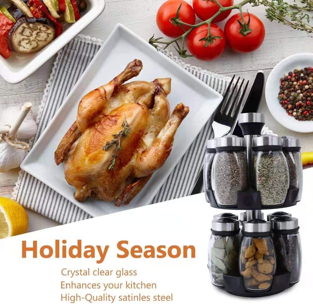 Shopi Vella spinning spice storage rack with jars made of crystal clear glass and satinless steel