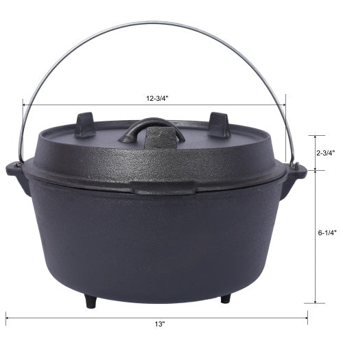 Shopi Vella outdoor camping deep pot cast iron with lid and metal handle for cooking