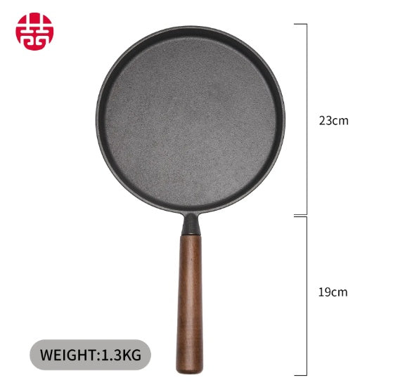 Shopi Vella cast iron pizza pan with wooden handle and 23cm cooking surface for barware