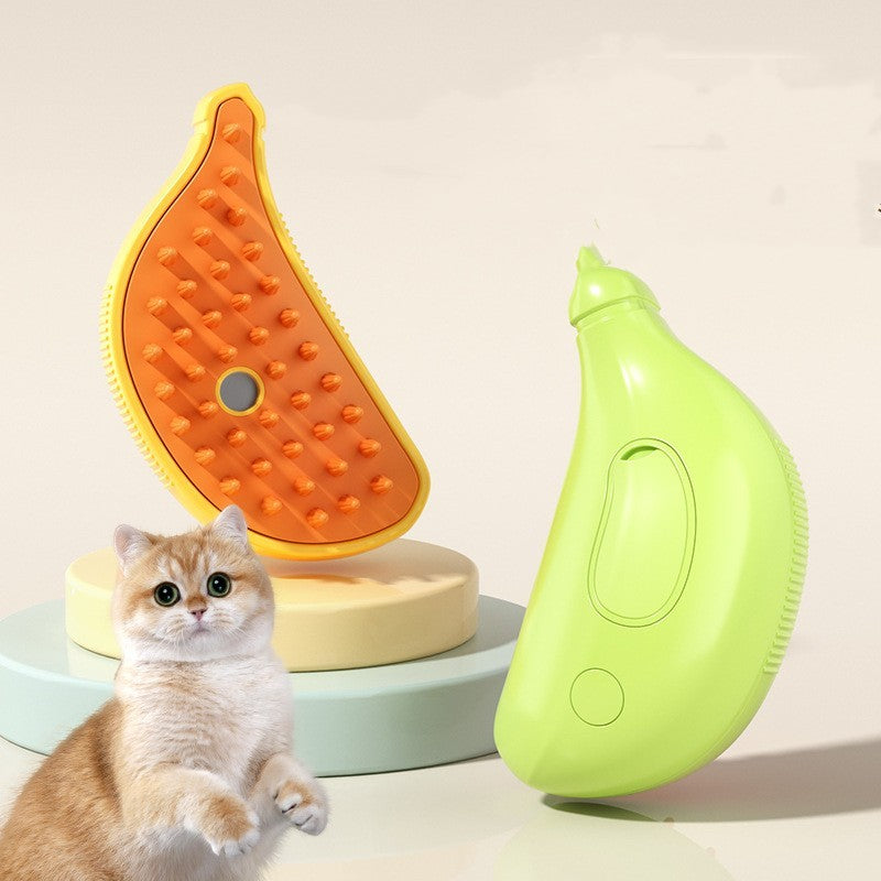Shopi Vella cat and dog hair removal comb set with orange and green grooming tools and a sitting cat