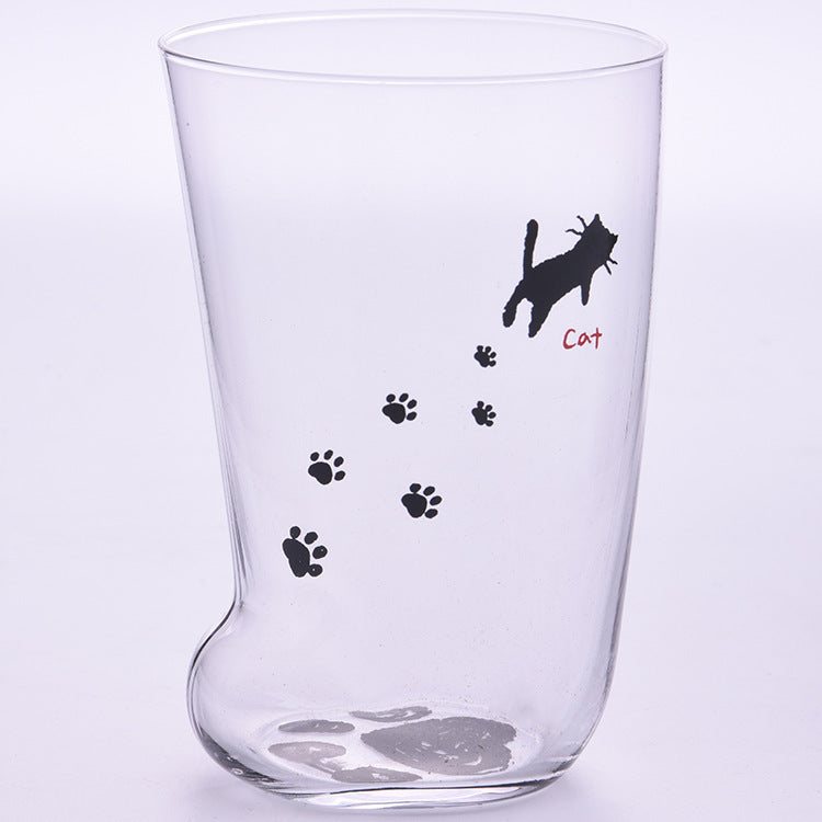 Shopi Vella clear glass tumbler with black cat silhouette and paw prints cat paw tumbler gift
