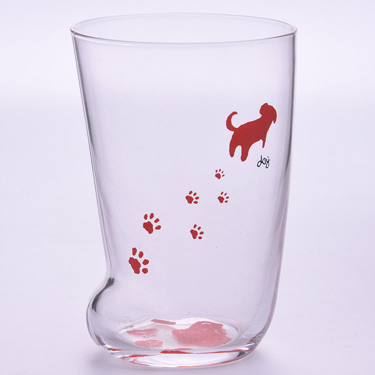 Shopi Vella clear glass cat paw tumbler gift with red paw prints and cat design