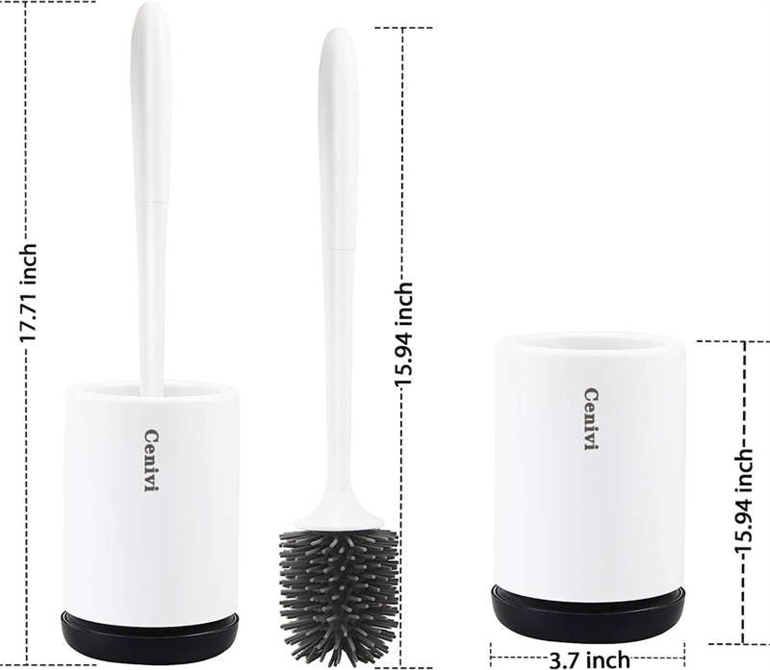 Shopi Vella white toilet cleaning brush set with black bristles and holder for bathroom cleaning