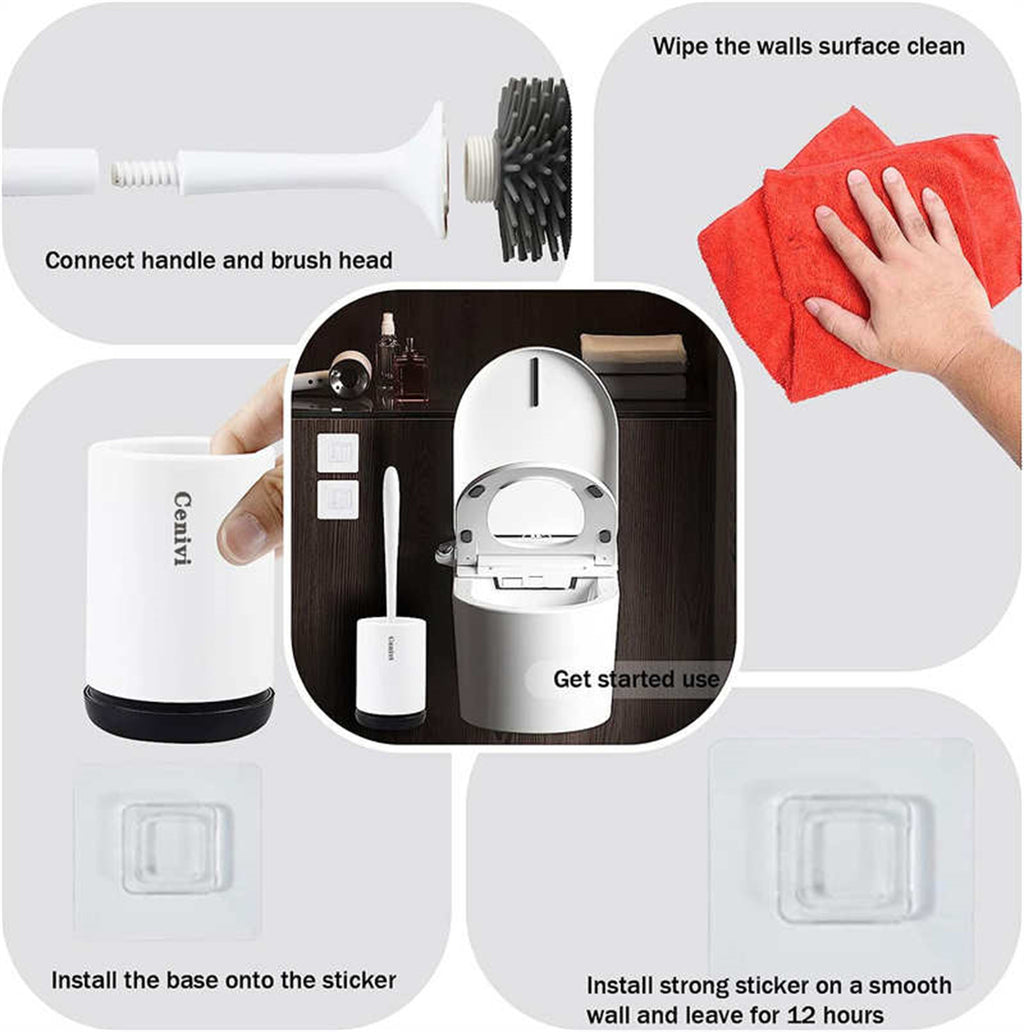Shopi Vella toilet cleaning brush set with detachable handle base and strong wall sticker for easy installation