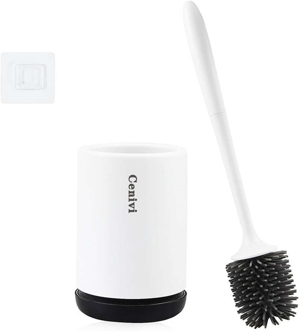 Shopi Vella white and black toilet cleaning brush set with sturdy handle and holder for home storage