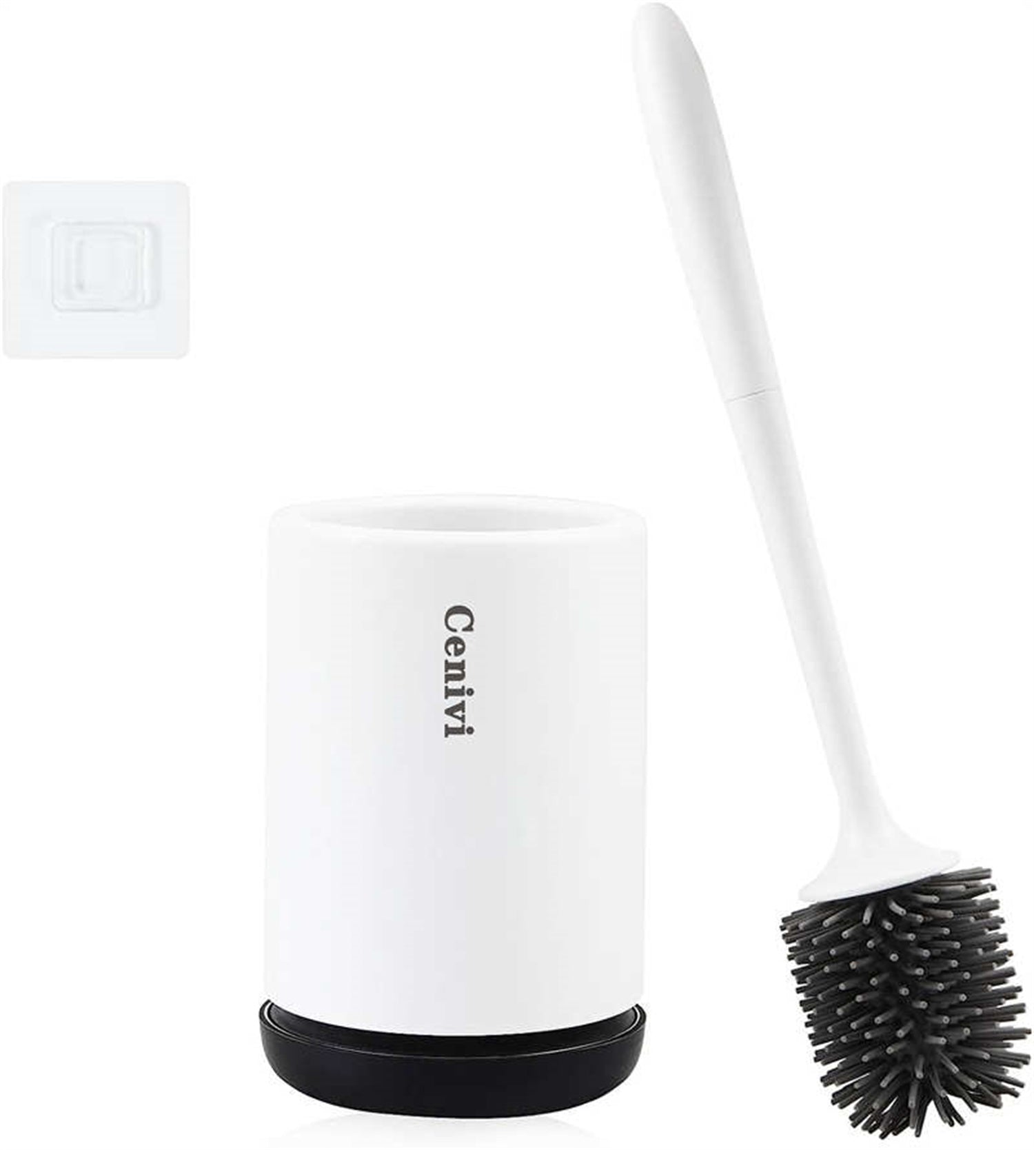 Shopi Vella white and black toilet cleaning brush set with sturdy handle and holder for home storage