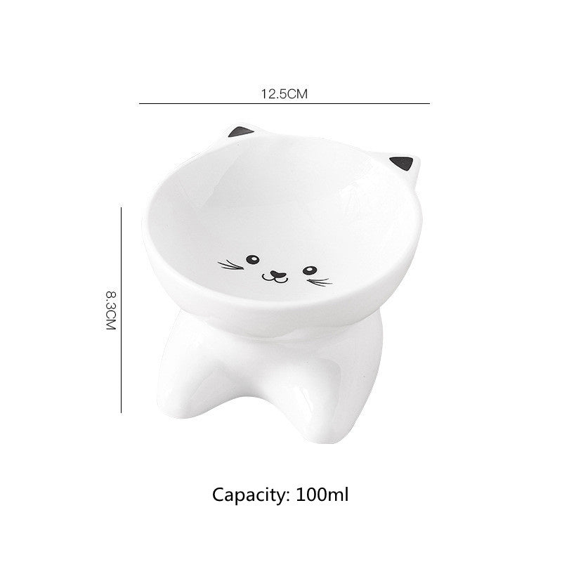 Shopi Vella ceramic cat face pet bowl in white with cute cat ears and face design for kitchen storage
