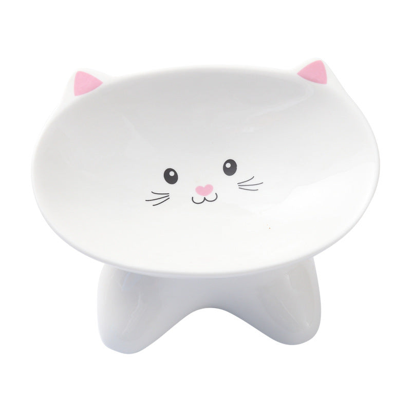 Shopi Vella ceramic cat face pet bowl in white with pink ears and cute whisker design