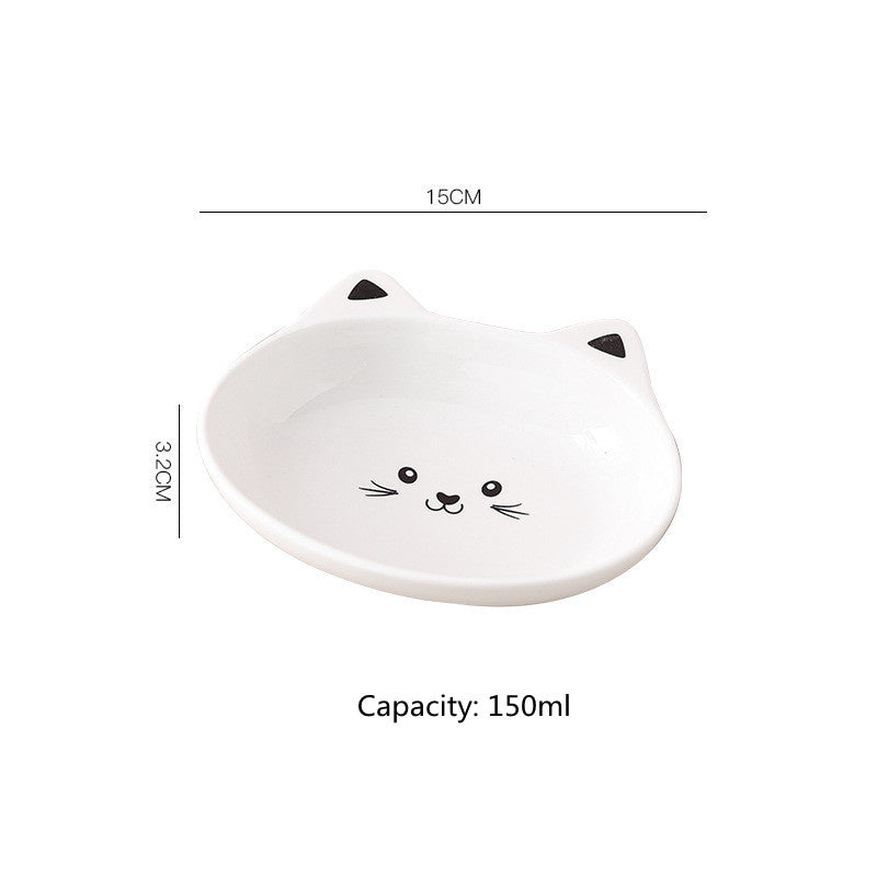Shopi Vella ceramic cat face pet bowl white with cute cat ears and face design 150ml capacity