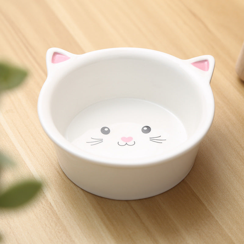 Shopi Vella white ceramic cat face pet bowl with pink ears and cute cat design for kitchen storage
