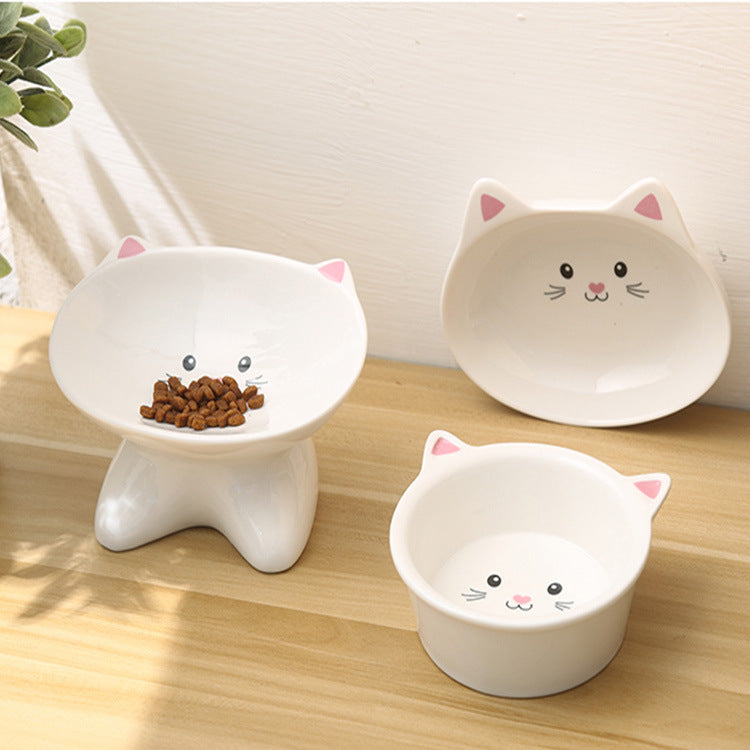 Shopi Vella ceramic cat face pet bowl set in white with cute cat ears and face design for kitchen storage