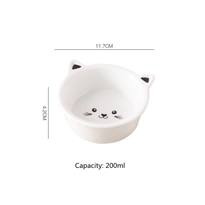 Shopi Vella ceramic cat face pet bowl in white with cute cat ears and whiskers, 200ml capacity