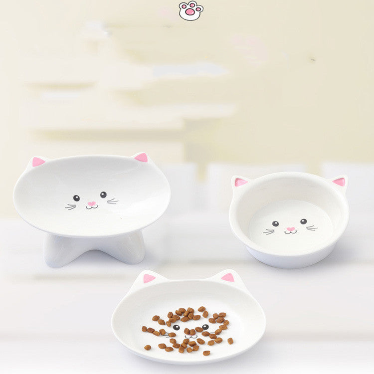 Shopi Vella white ceramic cat face pet bowl set with cute pink ears and kitten face design for kitchen storage