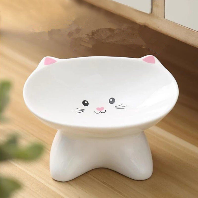 Shopi Vella ceramic cat face pet bowl with raised ears and cute whiskers for kitchen storage