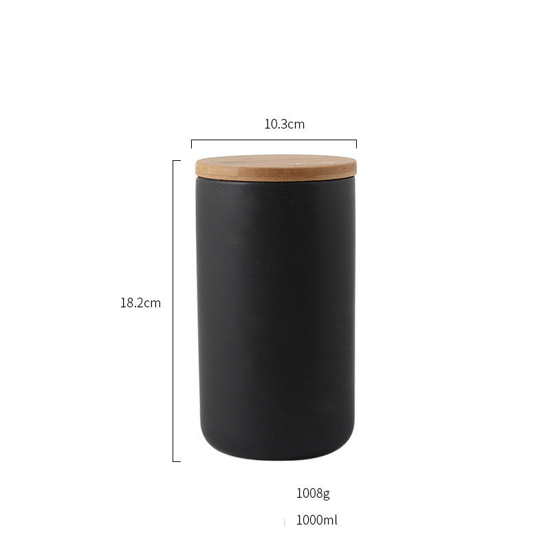 Shopi Vella ceramic kitchen storage jar with black body and wooden lid 1000ml capacity