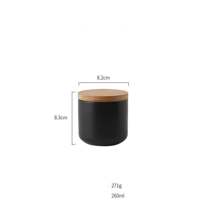 Shopi Vella black ceramic kitchen storage jar with wooden lid 260ml capacity and compact design