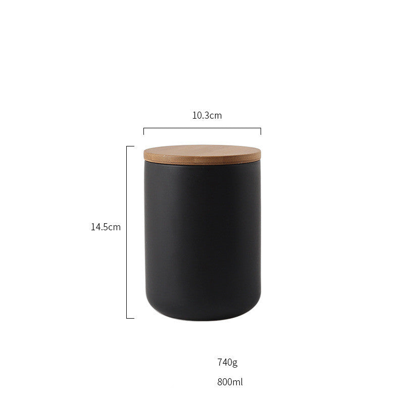 Shopi Vella ceramic kitchen storage jar in black with bamboo lid 800ml capacity 14.5 cm tall