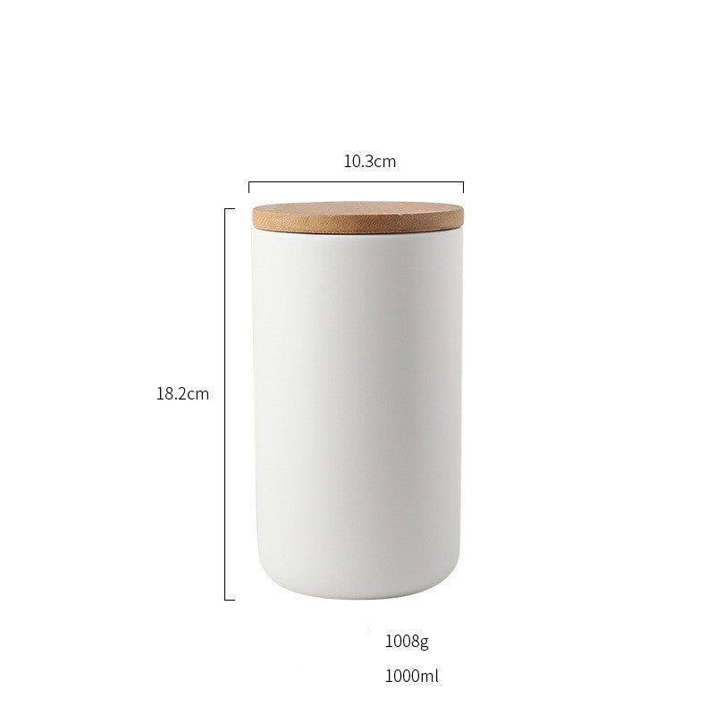Shopi Vella ceramic kitchen storage jar with wooden lid 1000ml capacity white container