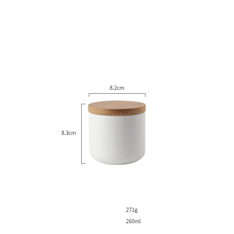 Shopi Vella ceramic kitchen storage jar with wooden lid 260ml capacity and compact design
