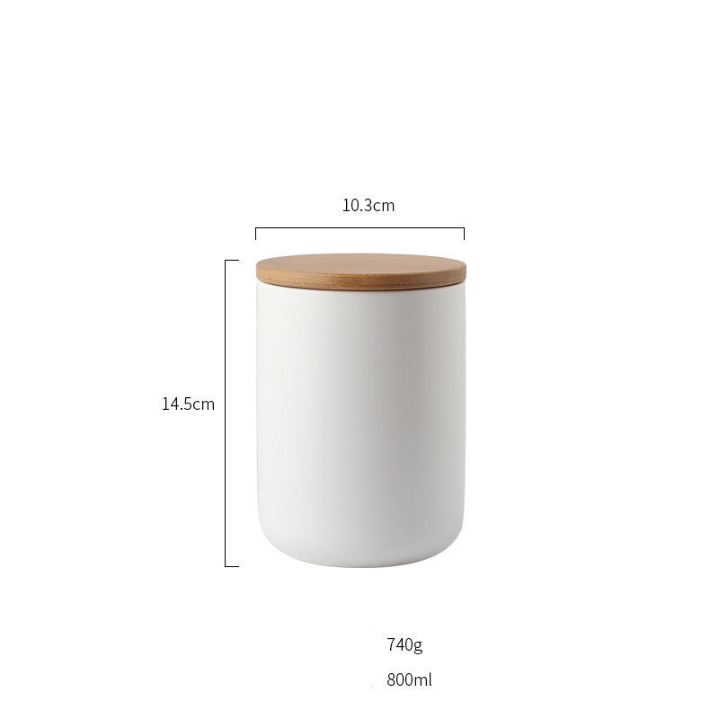 Shopi Vella ceramic kitchen storage jar with wooden lid 800ml capacity white color
