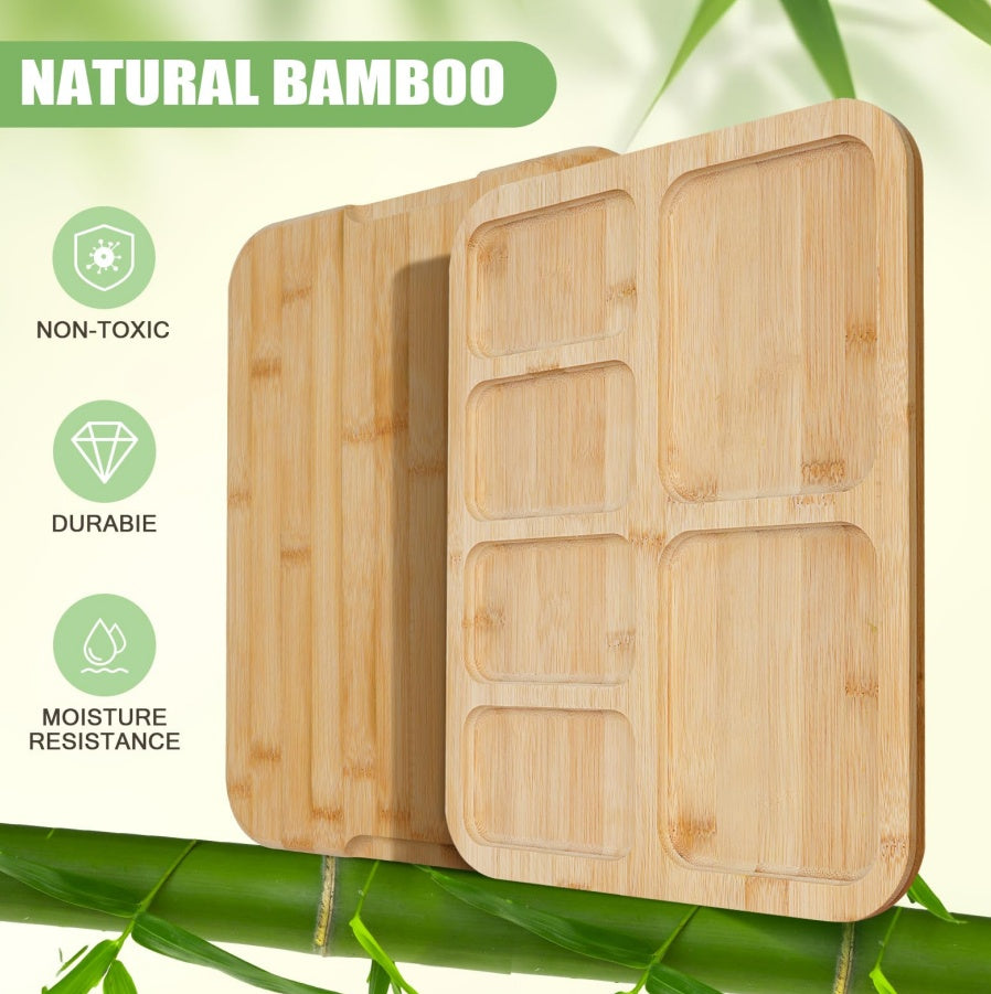 Shopi Vella dinnerware natural bamboo charcuterie board with clear lid and multiple compartments