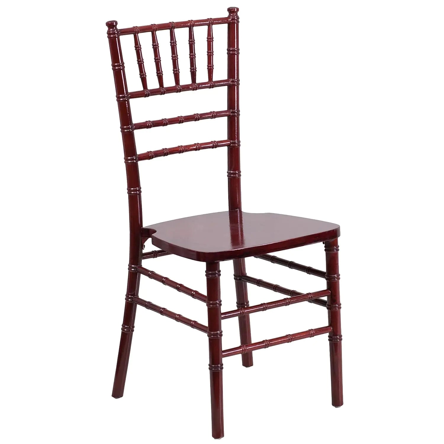 Elegant wooden chair designed for elegant wedding reception seating with classic spindle back