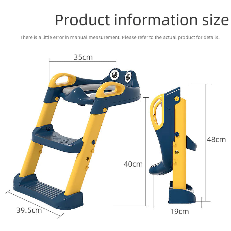 Yellow and blue children's toilet training ladder with safety handles and non-slip steps