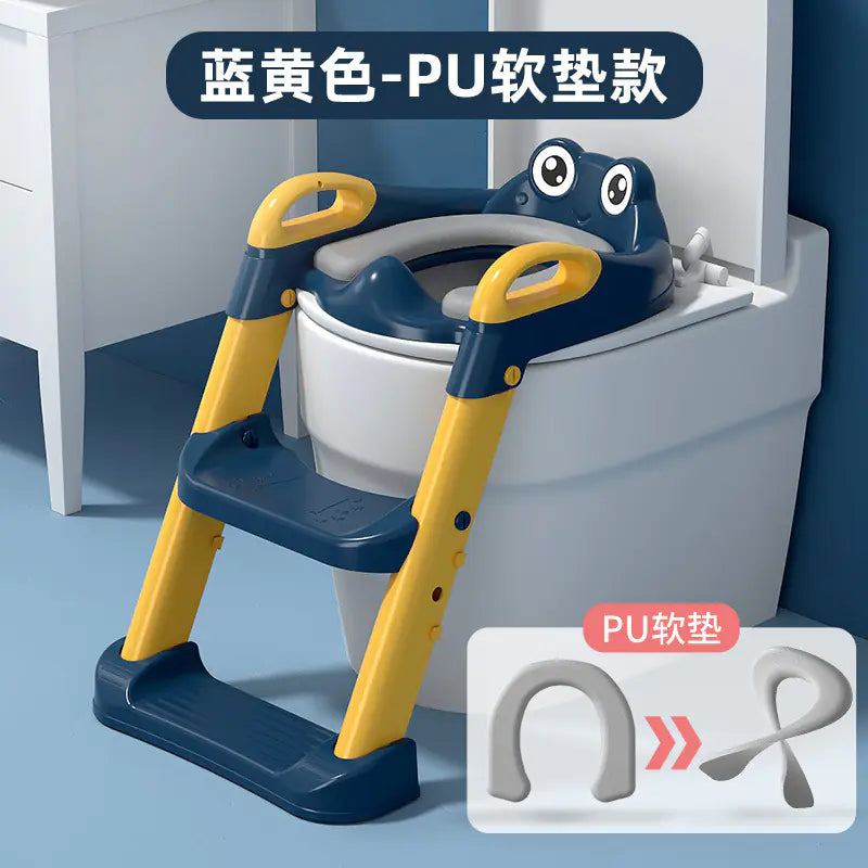 Blue and yellow children's toilet training ladder with soft PU padding and cute animal design for toddlers
