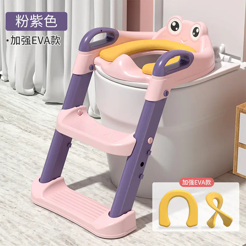 Pink and purple children's toilet training ladder with safety handles and cushioned seat for toddlers