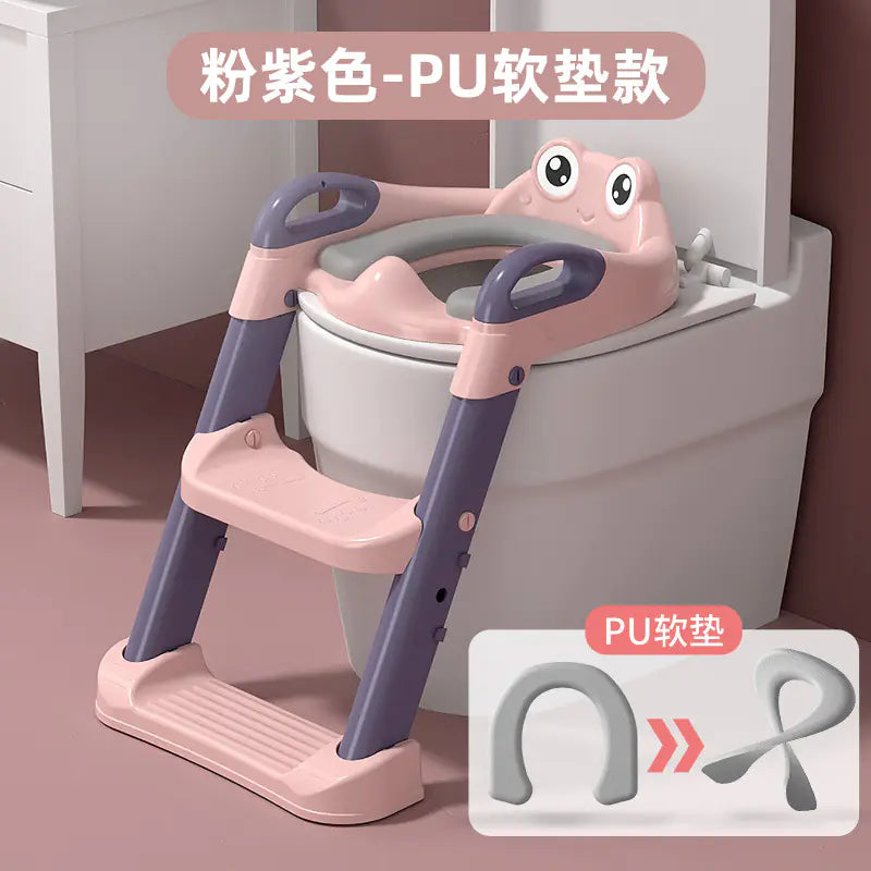Pink and purple children's toilet training ladder with soft PU padding and easy grip handles