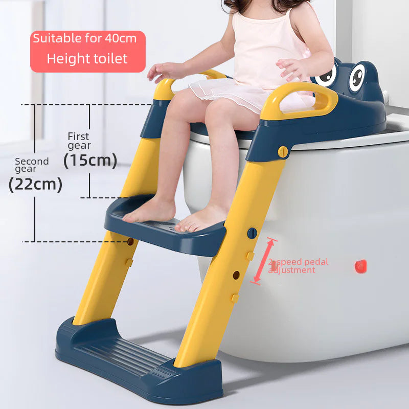 Children's toilet training ladder with yellow steps and dark blue handles for safe potty assistance