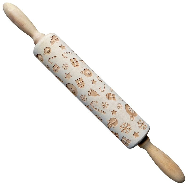 Shopi Vella Christmas embossing rolling pin with detailed holiday patterns for baking
