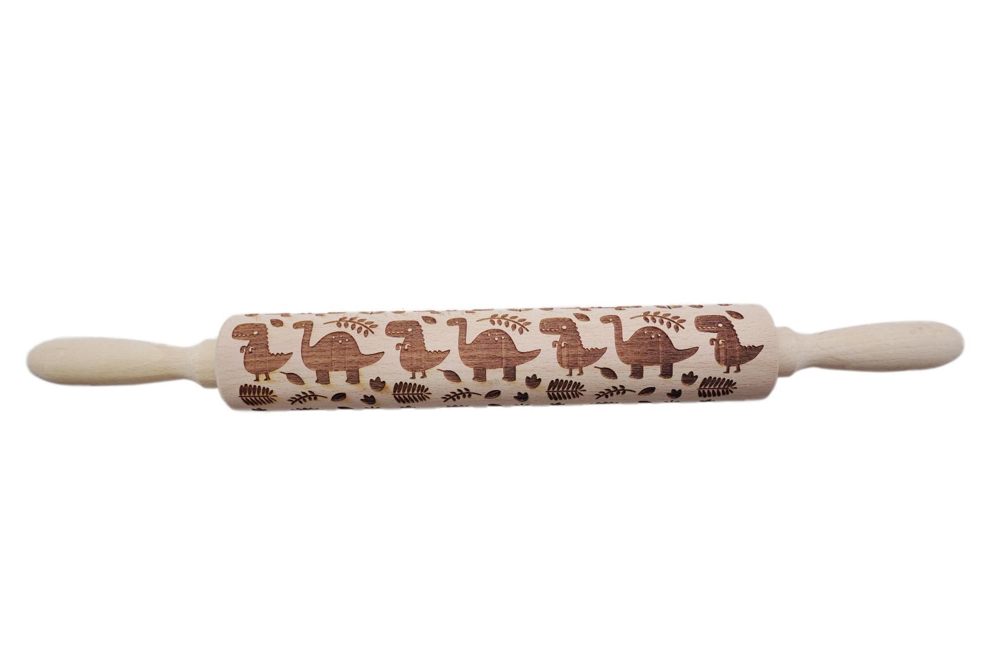 Shopi Vella Christmas embossing rolling pin with festive dinosaur patterns for holiday baking