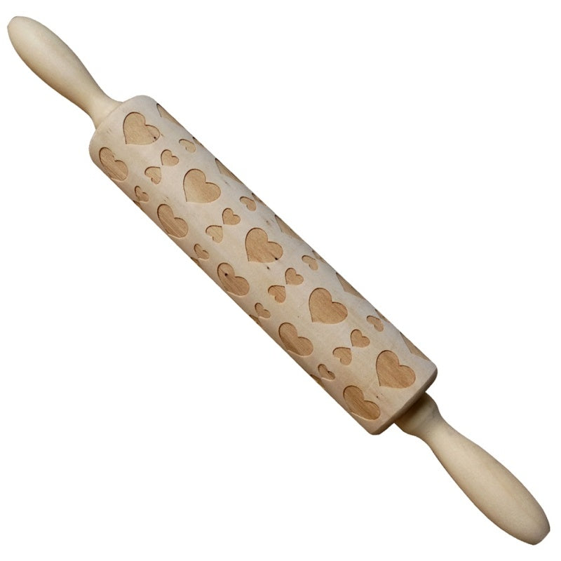 Shopi Vella Christmas embossing rolling pin with heart patterns for festive baking
